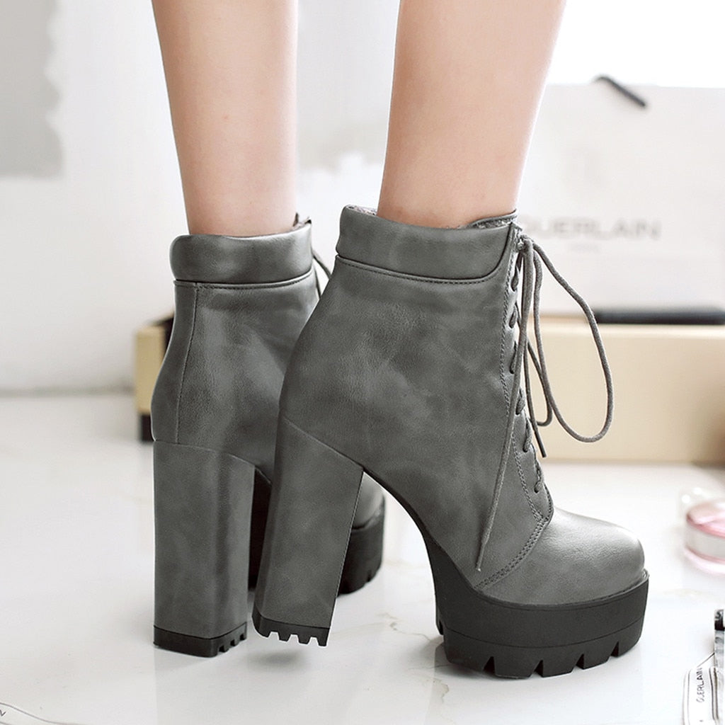 Round Toe Ankle Boots. Women's Lace-Up Winter Shoes. WickedYo